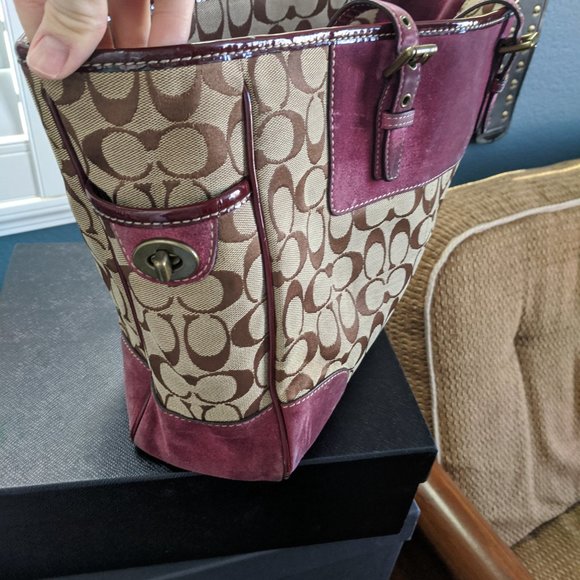 Coach tote bag - sangria suede and tan canvas - Picture 5 of 6
